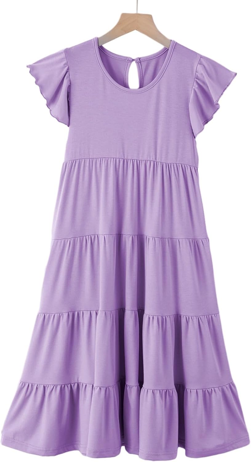 blibean Girls Summer Boho Sun Dress Tween Ruffles Tiered Dresses Size 6-15 Years - Image 8