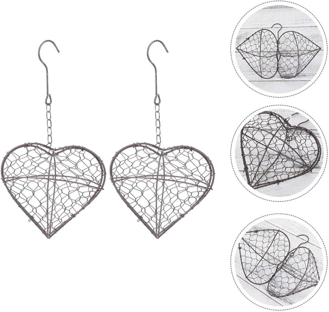 2Pcs Heart Shape Iron Hanging Planters for Succulents and Plants, Creative Wire Plant Containers with Retro Flower Basket Design, Home and Garden Wall Decor