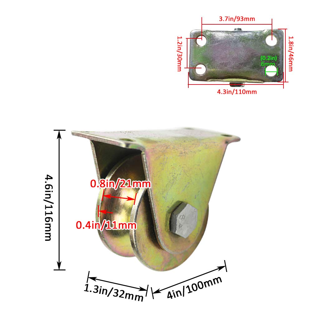 Umlenkrolle, 2er-Set U-Nut-Schienenräder, Schwerlast-Starrlenkrolle, 600 kg Tragkraft, for Rundrohrschienen-Schiebetüren und mechanische Wagen(4in/100mm)