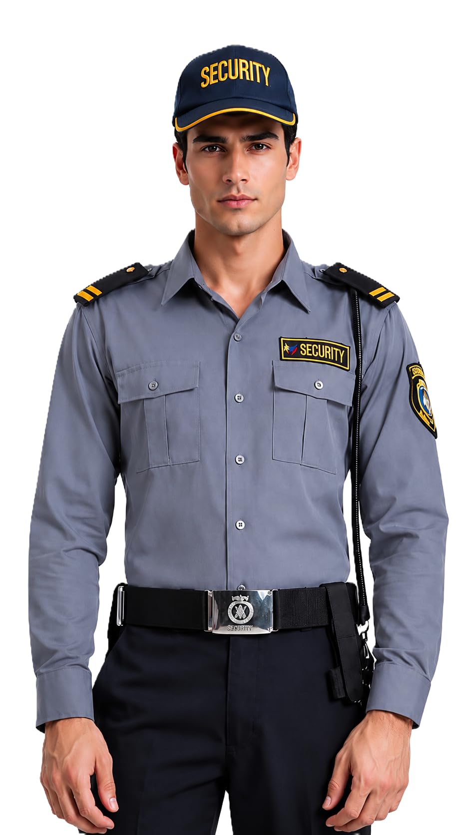 Men's Security Guard Uniform Shirt, Grey, Long Sleeve, with Security Badge Patch and Epaulettes-picture-19