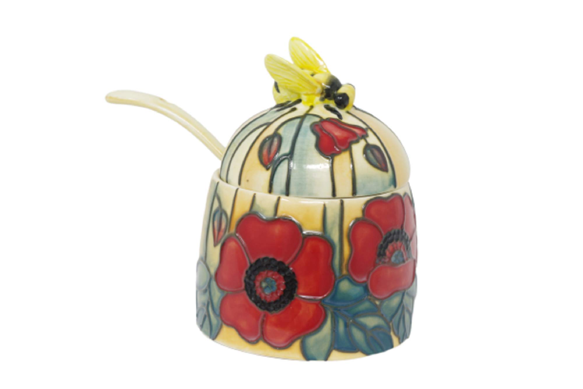 Old Tupton WareHoney Pot With Spoon Jam Jar 1359 Preserves Yellow Red Poppy