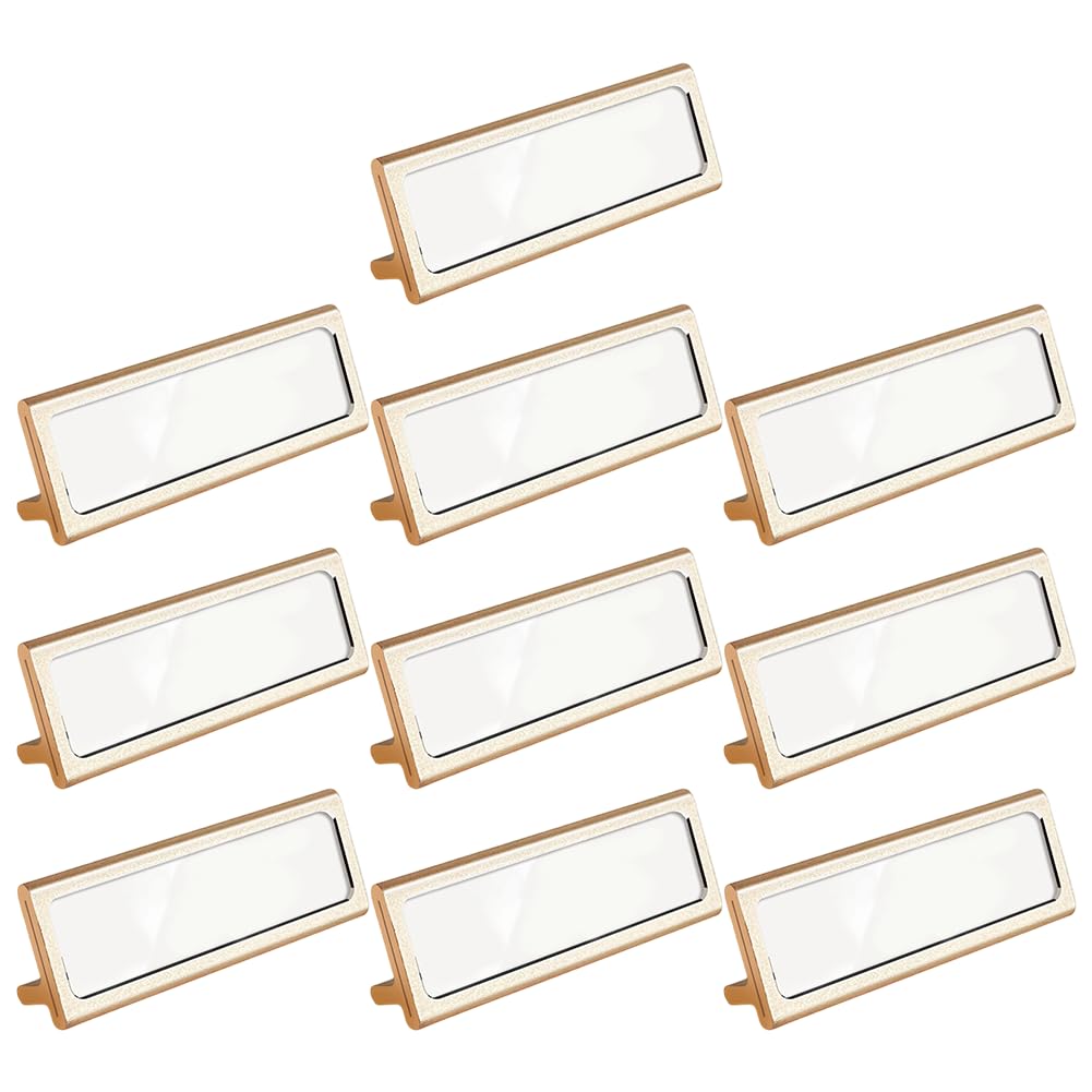 Zghhc 10pcs Mini Clear Sign Display Holder with 10pcs Blank Labels, Horizontal Slanted L-shape Metal Name Card Price Card Tag Label Stand