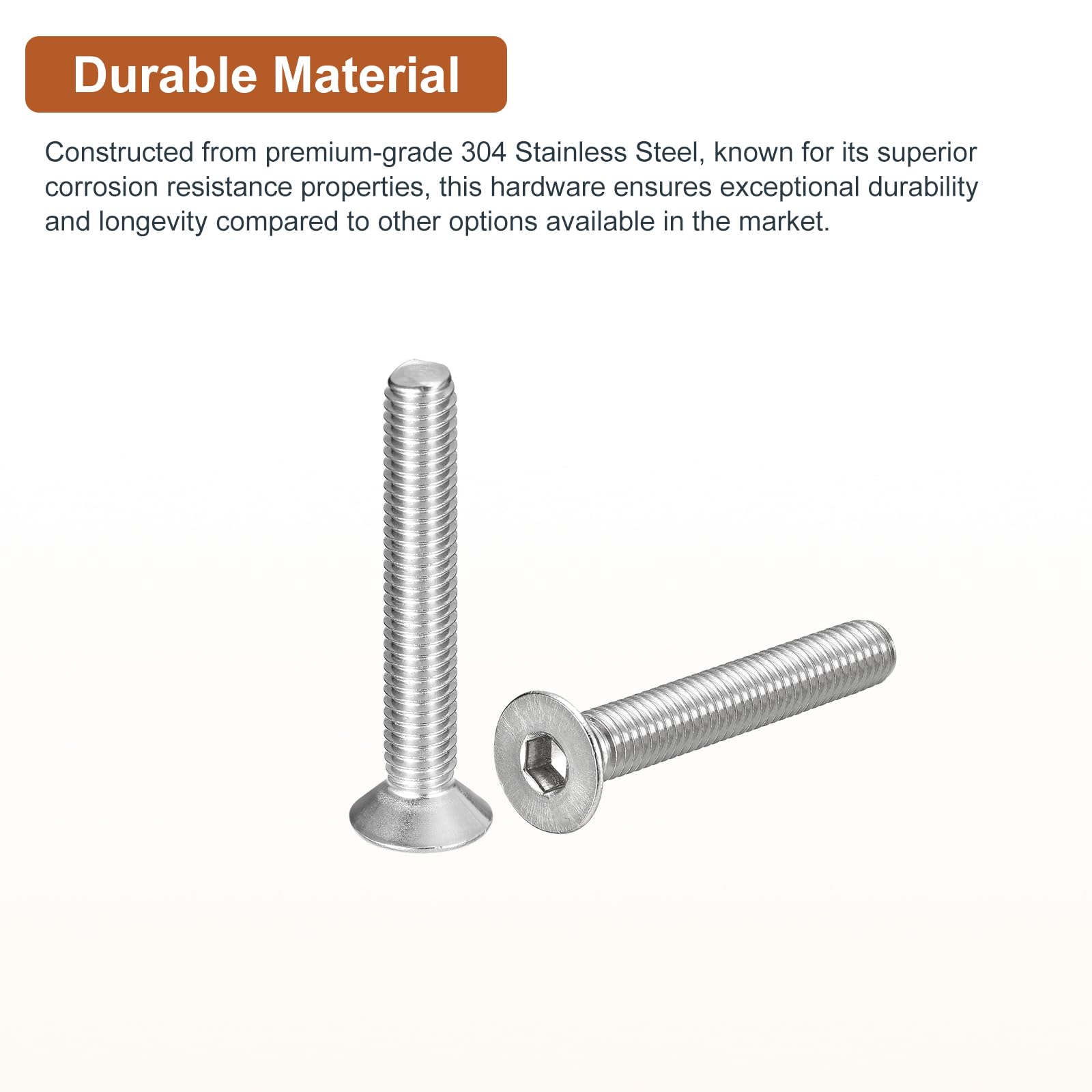 DTGN M6-1 x 40mm Flat Head Socket Cap Screws, 10 Pack 304 Stainless Steel Hex Socket Flat Head Screws, Full Thread, Countersunk Bolts - Image 3