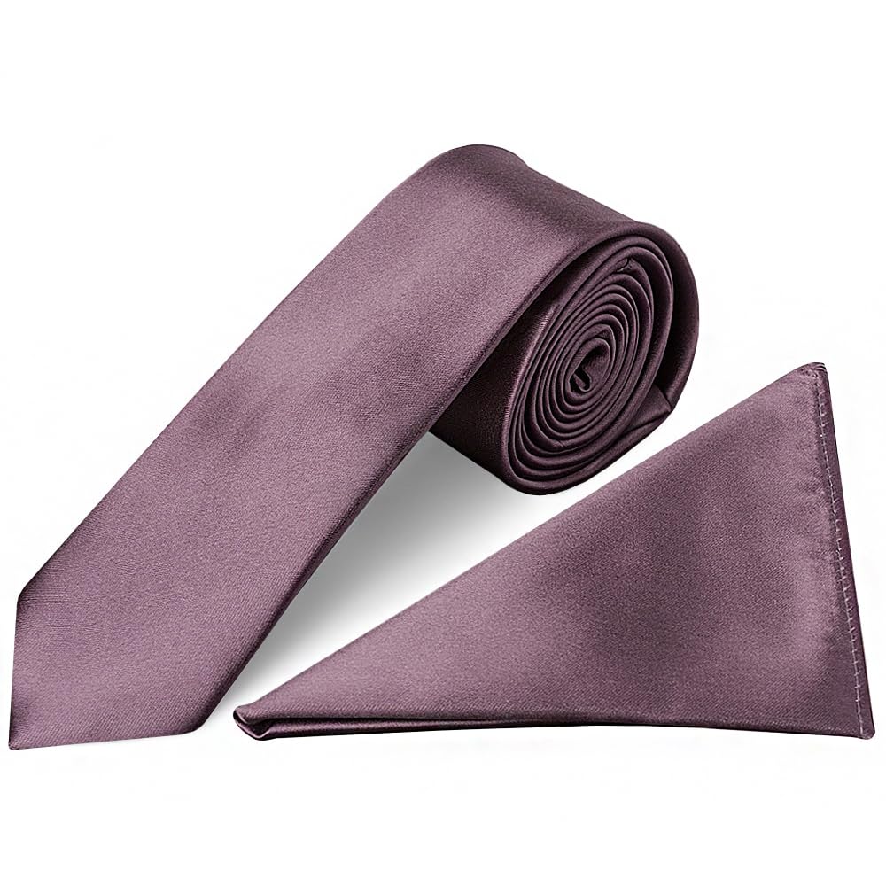 Ties R Us Boys Mauve Plain Satin Skinny Tie And Pocket Square Set