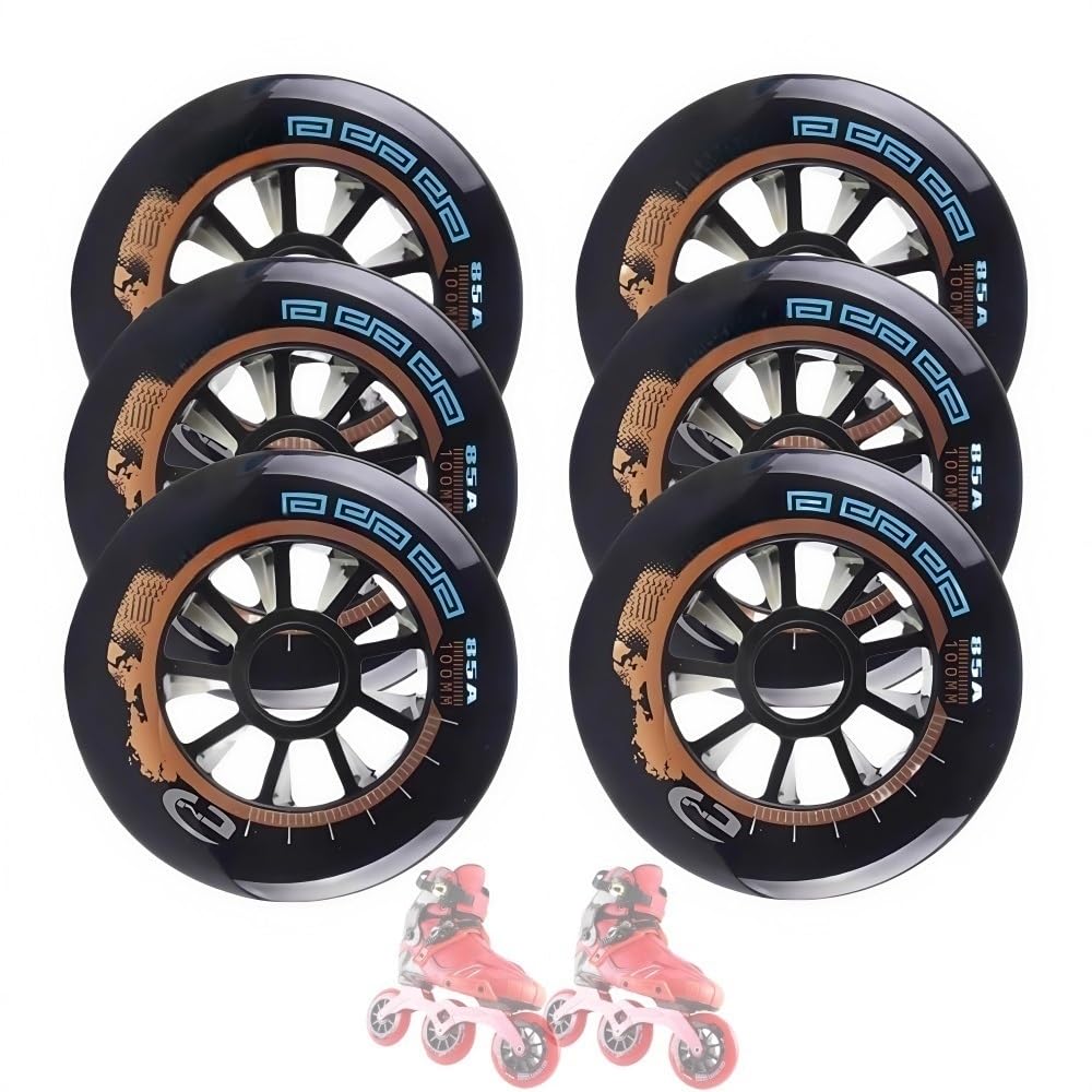 6er Pack Inline Skate Ersatzrollen Mit Lagern 85A PU Material Verschleißfest, leise Geschwindigkeit und Griffigkeit Geeignet für Asphalt und Beton(Schwarz,125mm)