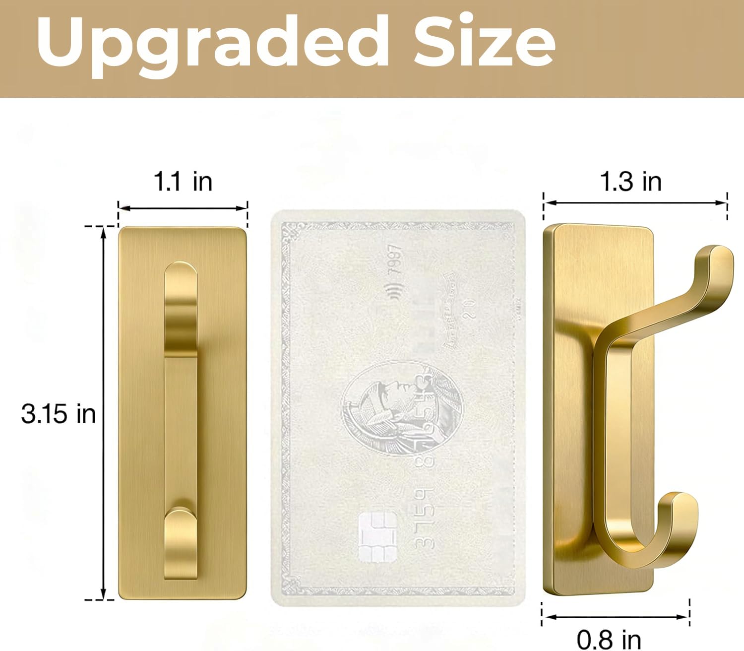 Josmimic Toallero sin taladro: ganchos adhesivos extra fuertes de 6 kg, ganchos de pared autoadhesivos para baños, ganchos para toallas y abrigos, juego de 4, dorado