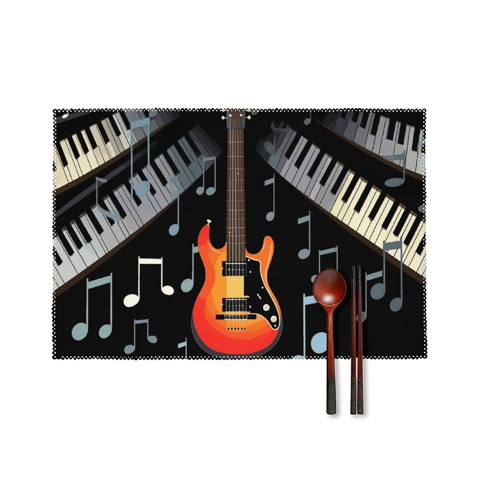 Guitar Piano Pattern Placemats Washable Not Fade Placemats Practical Heat Resistant Place Mats for Outdoor Patio Table Mats Kitchen Dining Party Decoration