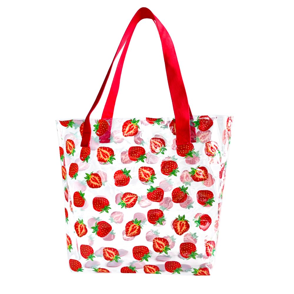 Kasepie 1 piece Strawberry pattern Large clear Tote work bags for Women Travel Shoulder Beach Bag Waterproof Beach Bag