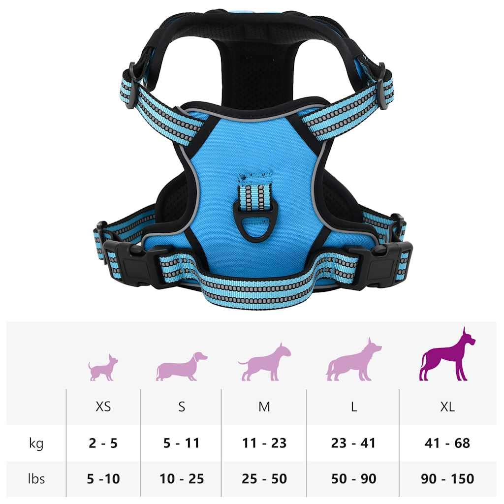 Pettorina per cani riflettente, regolabile, blu, XL, in poliestere, con 4 cinghie e 2 anelli, traspirante e lavabile, comoda per passeggiate e allenamento