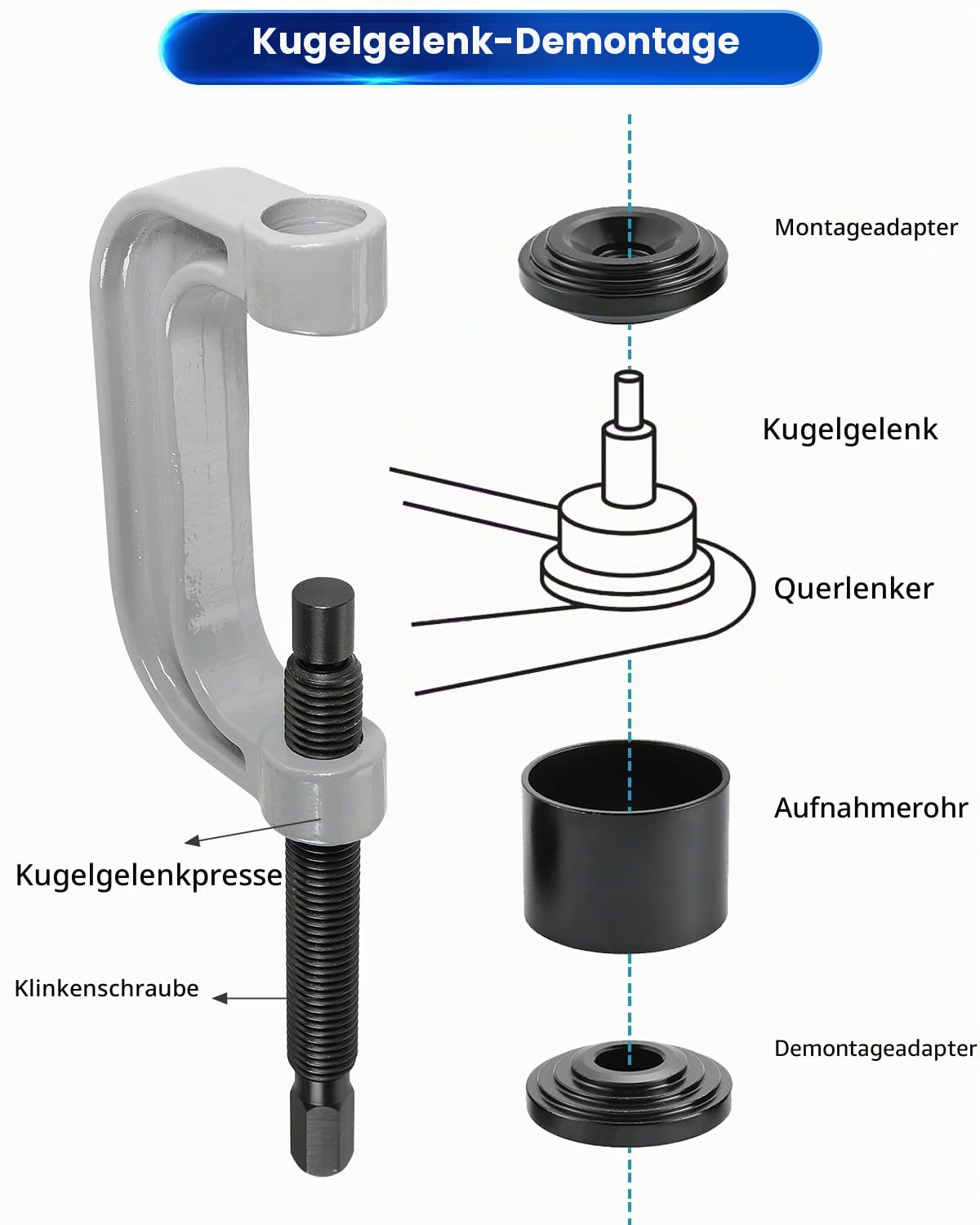 ATPEAM 4 in 1 Kugelgelenk Abzieher Set mit C-Bügel, 10tlg Traggelenk Abzieher für Autos, SUVs und LKW, Universelles Querlenker Werkzeug für Radnaben und Kreuzgelenke