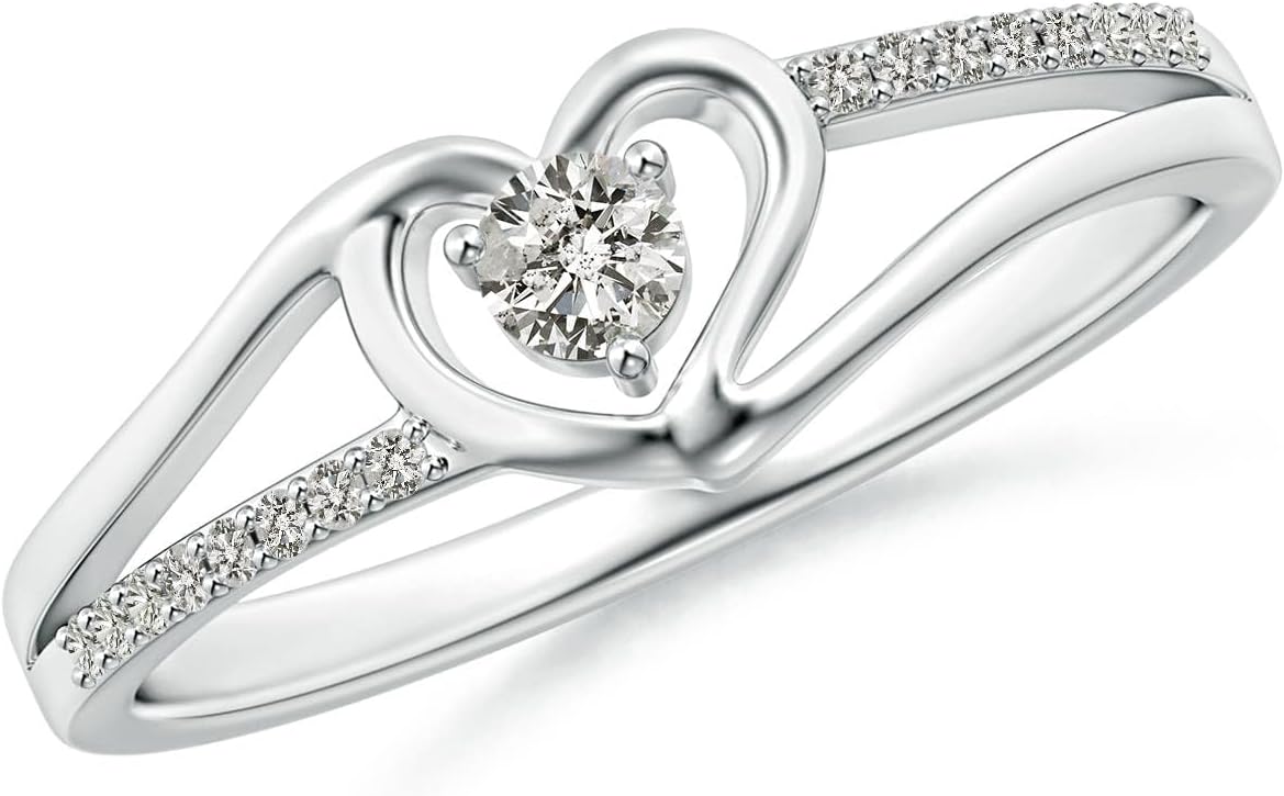 Angara: Diamond Heart Shaped Ring | Women's Promise Ring in 14k Solid Gold / Silver / Platinum | April Birthstone Jewelry Gift For Anniversary, Birthday, Wedding | KI3 | (Center Stone - 1.5MM/2.5MM/2.9MM/3.1MM)