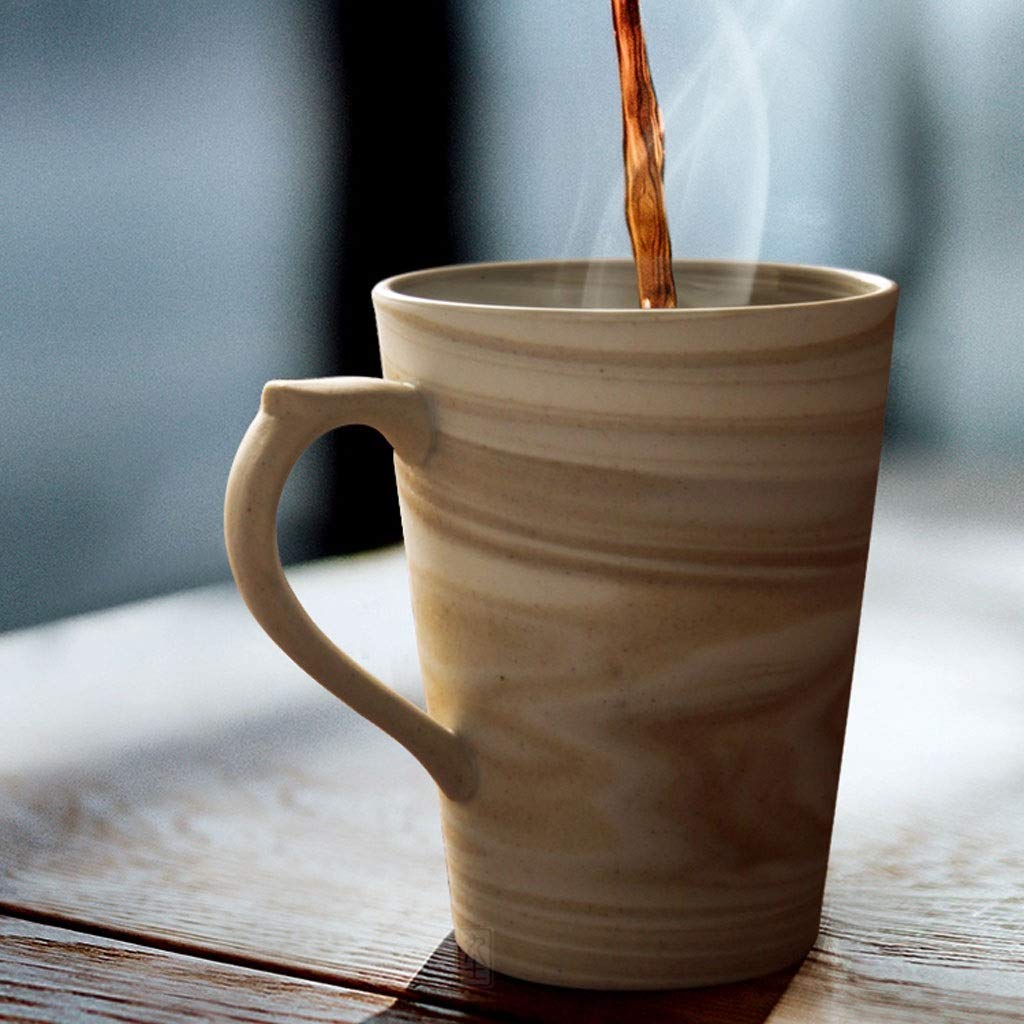Kaffeetasse 10.8 oz Marmor Muster Keramik Tassen mit Holzdeckel und langer Griff Löffel Porzellan Kaffee Milch Tee Cups Büro Reise Cup for Frauen Liebhaber Freunde Geschenke Teetasse(With gift box)