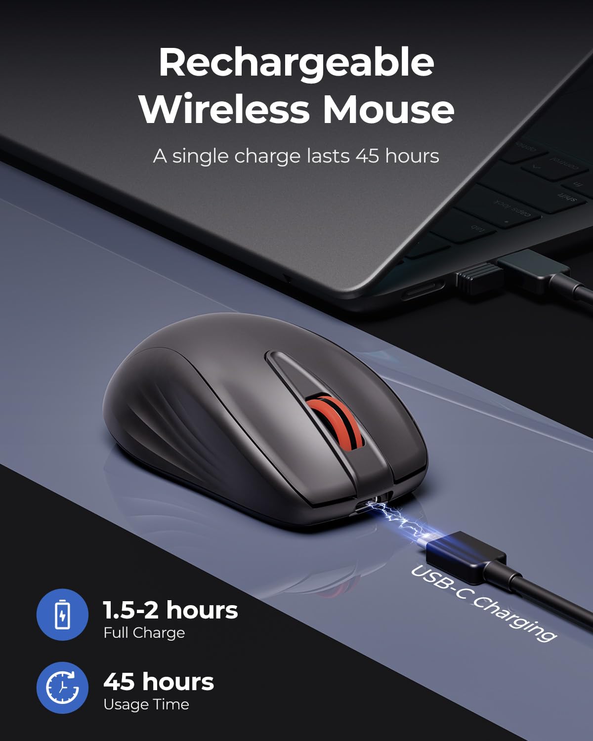 wegear WL500 Mouse wireless silenzioso ricaricabile, click silenzioso, mouse per computer senza fili USB 2.4G con 6 pulsanti, impugnatura ambidestra, DPI regolabile per laptop, PC, Mac (nero)