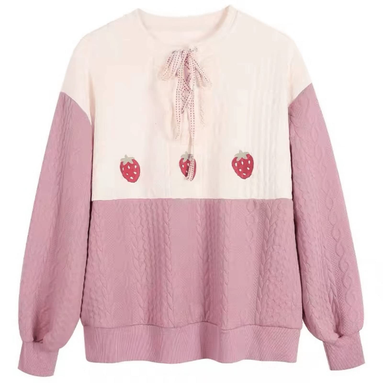 Womens Y2K Sweater Kawaii Strawberry Hoodie Sweatshirt Vintage Long Sleeve Knit Oversized Cute Sweaters Korean Japanese