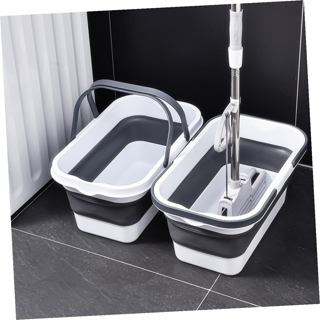 Secchio Pieghevole in Plastica per Mop Manico Ergonomico Resistente e Secchio Multiuso per Pulizia Pavimenti Pesca e Campeggio Facile da Trasportare e Conservare
