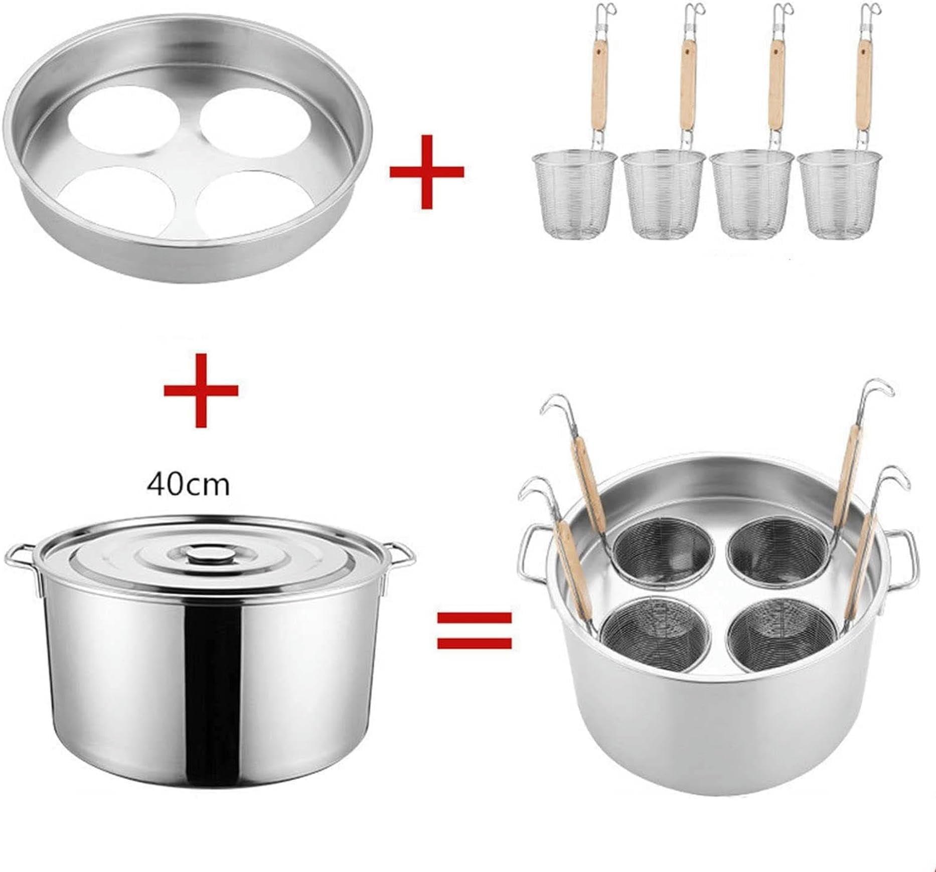 Pentole per Pasta, pentole Alte, con divisore e scolapasta, Set di pentole Alte, pentole Alte con coperchi, Set di Inserti per cuocipasta a 3/4/5 Fori, per Cucina Domestica, ristor