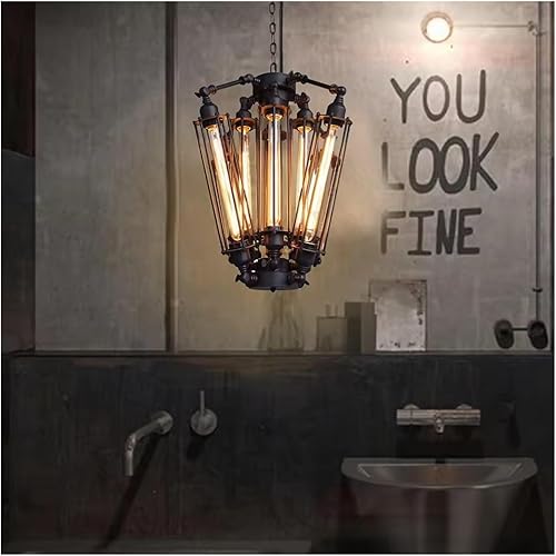 Miniatura 3 de Industrial Metal Steampunk Colgante Lámpara Colgante Negro Retro Chandelier Luz, Moderno