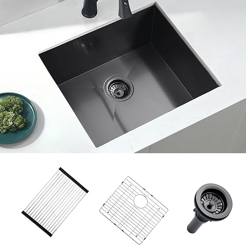 Doirteal Fregadero de barra negra de 21 pulgadas, fregadero de cocina pequeño de calibre 16 de calibre 16, fregadero de cocina de 21 x 19 x 10