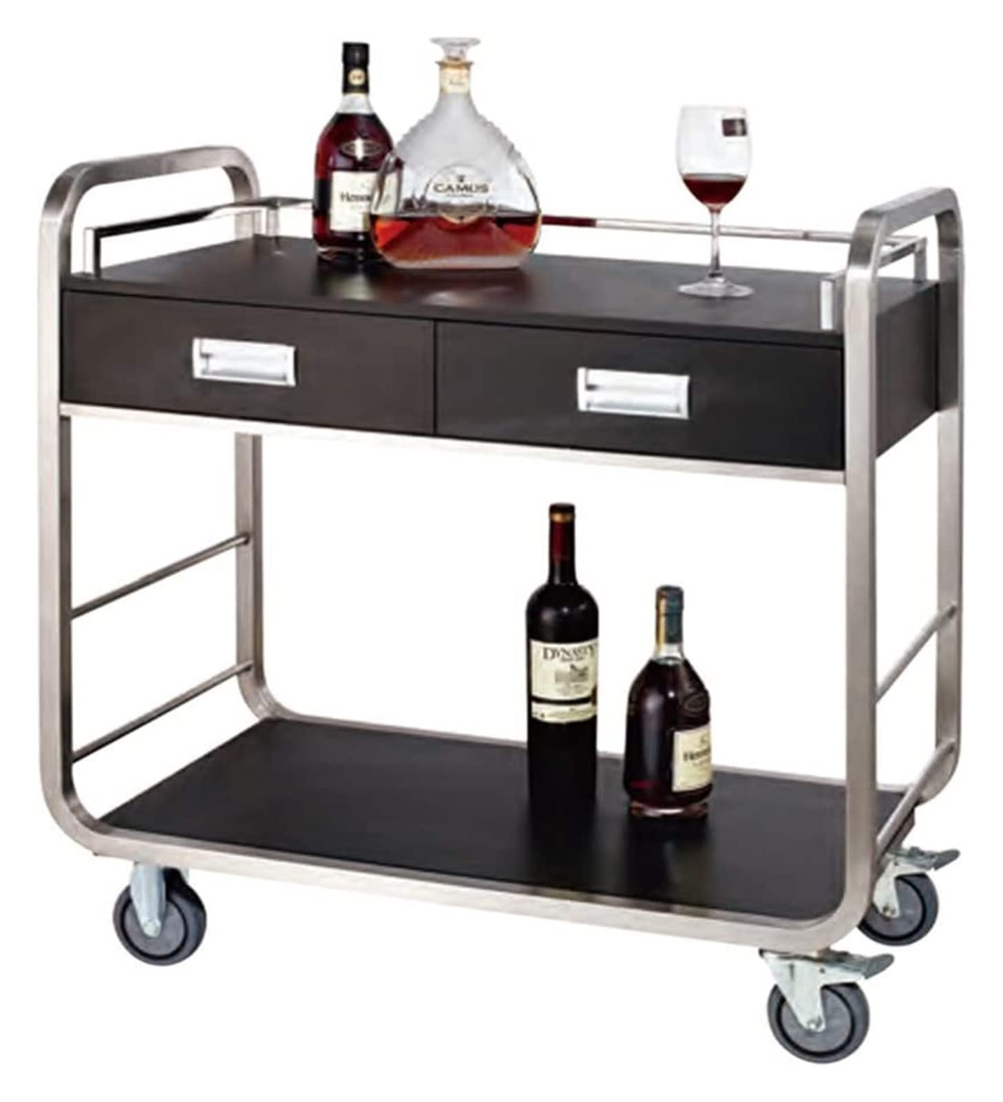 TKJfdTY Trolley Bar Serving Cart, Wine Cart For Home Kitchen Hotel Wine Cart Trolley/Rolling Bar Cart With 2 Tier Storage Shelves/Solid Wood Serving Carts, Black-A,Black A