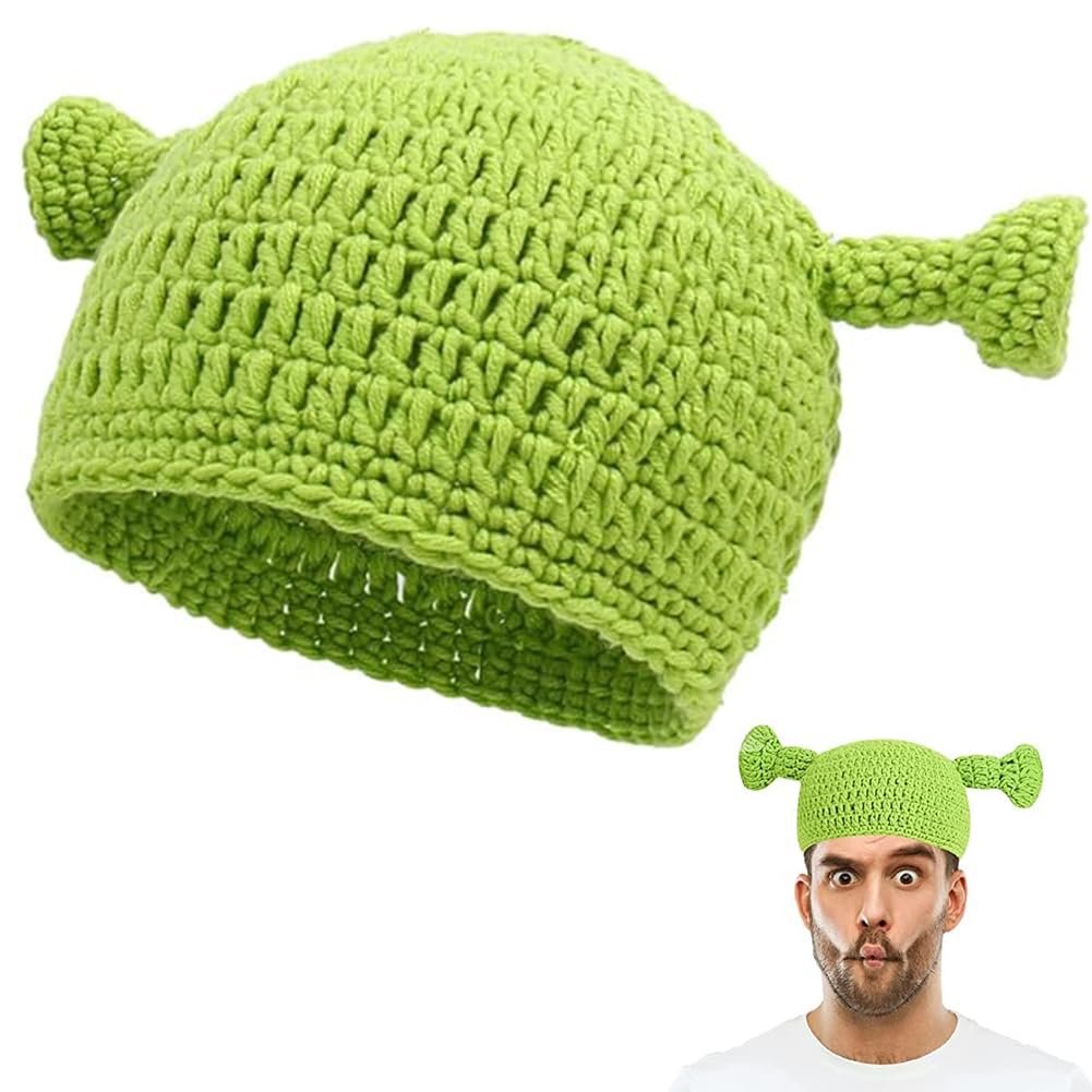 Sombrero De Punto Divertido, Sombreros Tejidos A Mano, Gorros Unisex De Punto a Mano Gorro Cálido y Duradero Sombrero Monstruo Sherk Gorro De Cosplay para Fiesta De Carnaval De Navidad
