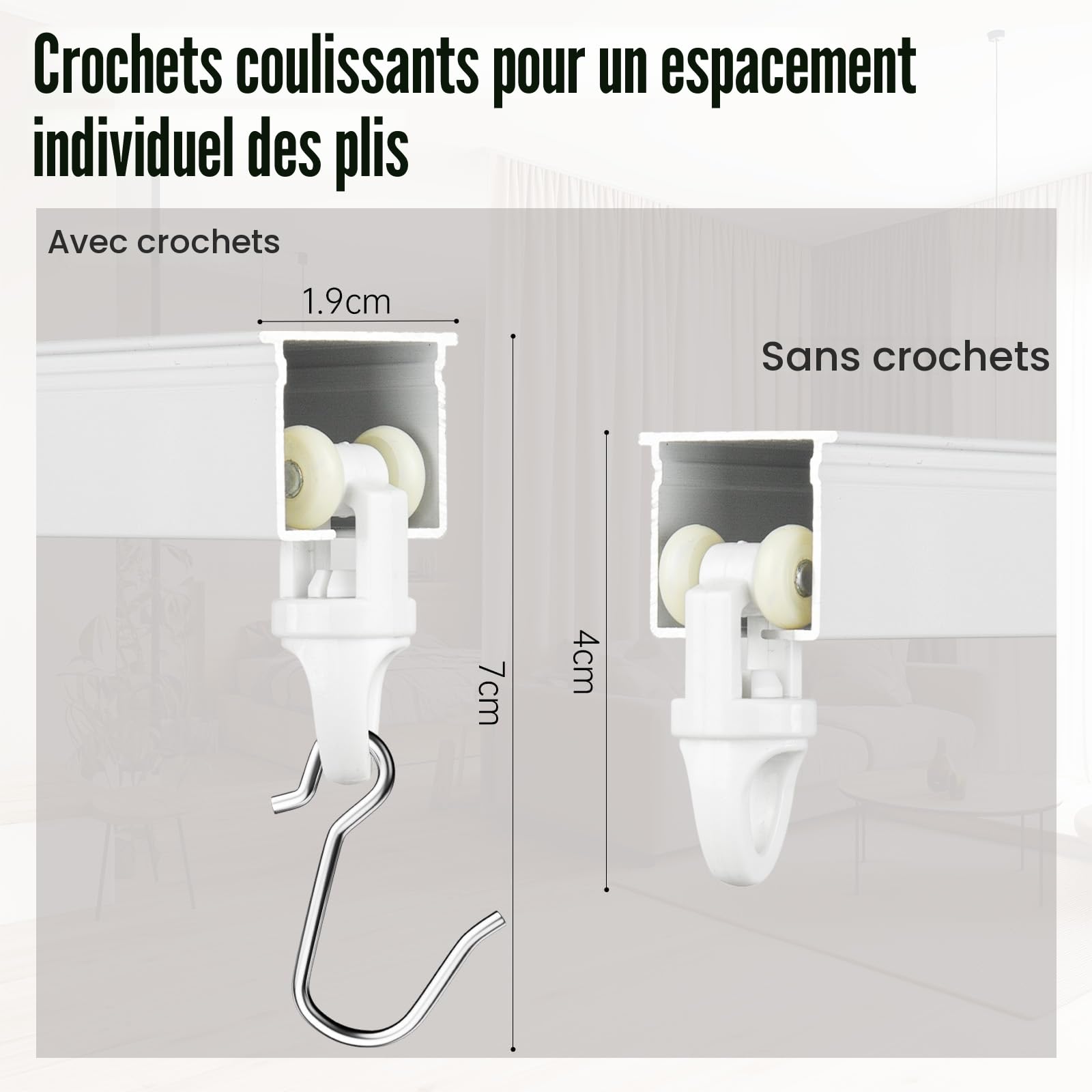 Tringle à rideau rétractable 85-150cm, tringle à plafond en aluminium, kit de tringles silencieuses, tringle à rideau de séparation pour les fenêtres et les pièces, Blanc
