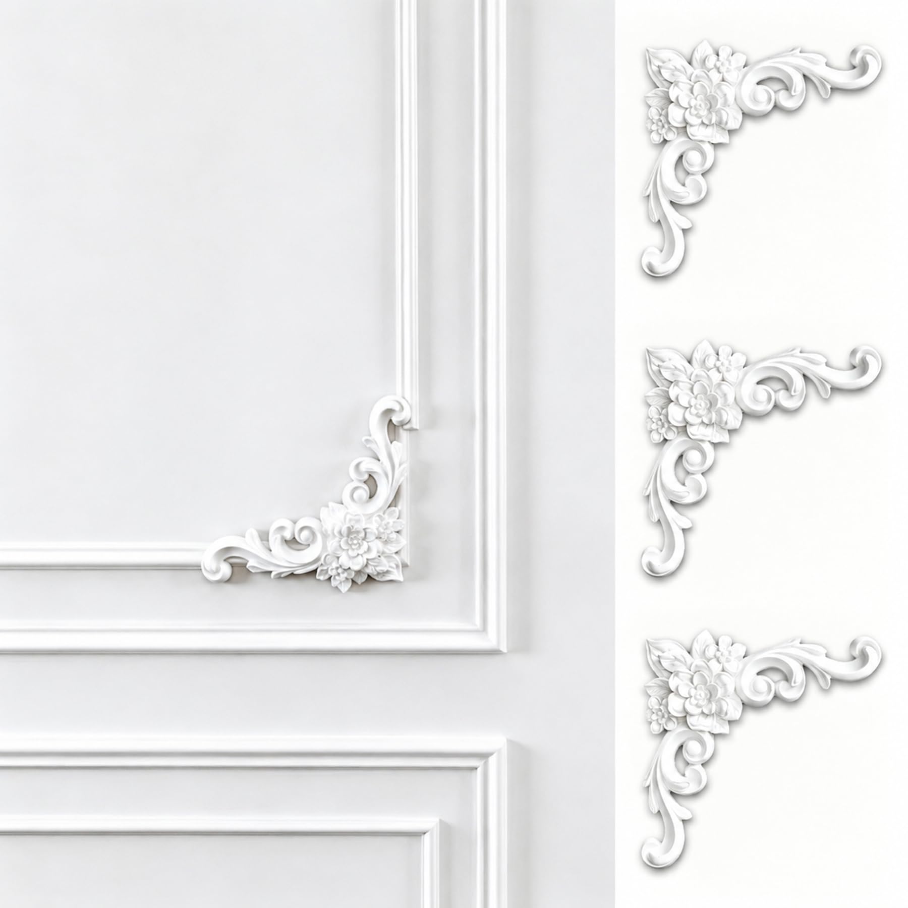 4 PCS Angolari Decorativi per Pareti E Soffitti in PU Modanature Angolari 3D con Decorazioni Floreali Profili Decorativi Verniciabili per Cornici E Angoli Elegante Finitura
