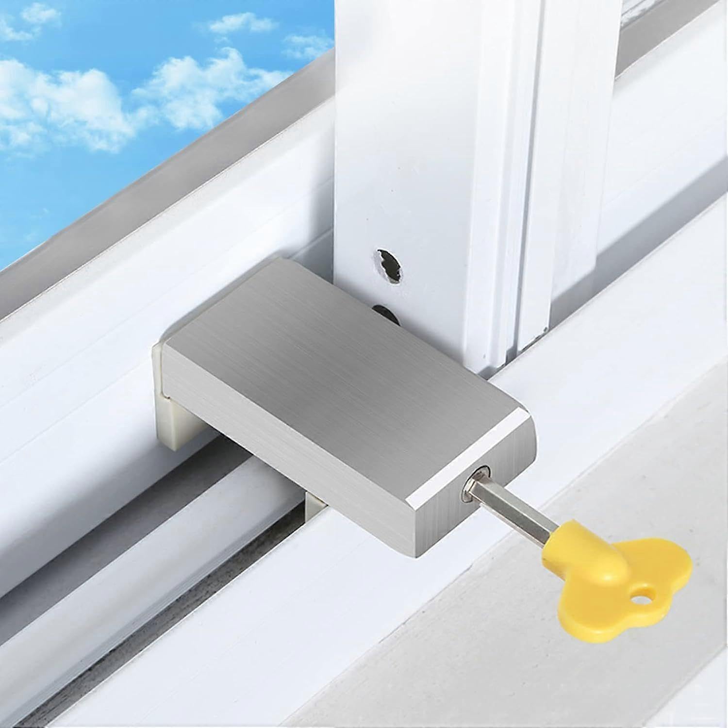(6.63.52cm) Sliding Window Stopper, Sliding Window Lock with Adjustable Key Sliding Door Lock Window Security Window Lock for Child and Baby Safety