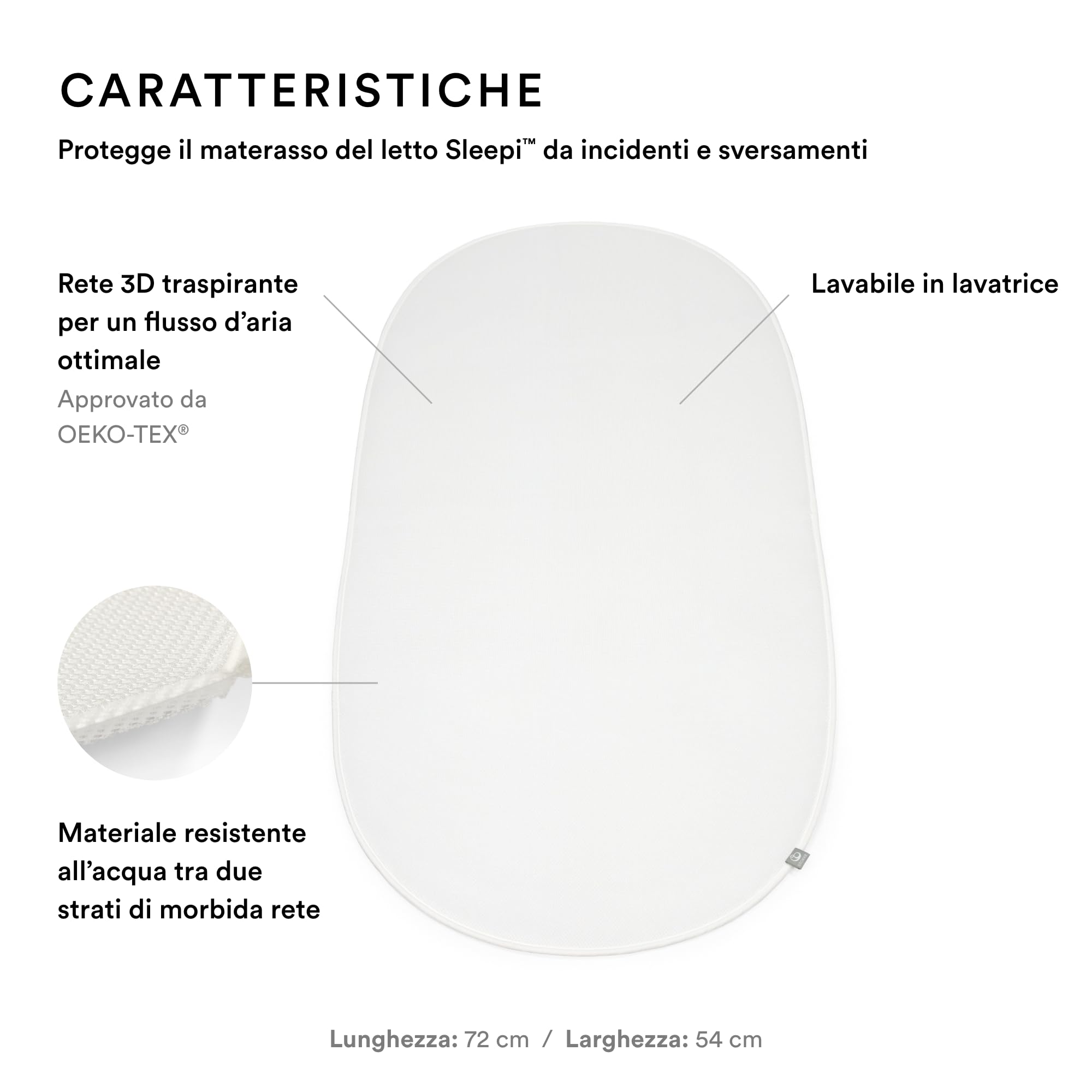 Stokke Sleepi Telo Protettivo Bianco - Protegge materasso da incidenti e versamenti - Rete 3D traspirante - Lavabile in lavatrice