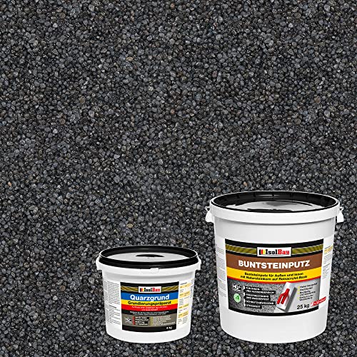 Isolbau Buntsteinputz - Mosaikputz für innen & außen - Frostsicher, wasserfest, stoßfest - BP90 (Graphit, Anthrazit), 25 kg + Quarzgrund 4 kg Isolbau Buntsteinputz - Mosaikputz für innen & außen - Frostsicher, wasserfest, stoßfest - BP90 (Graphit, Anthrazit), 25 kg + Quarzgrund 4 kg