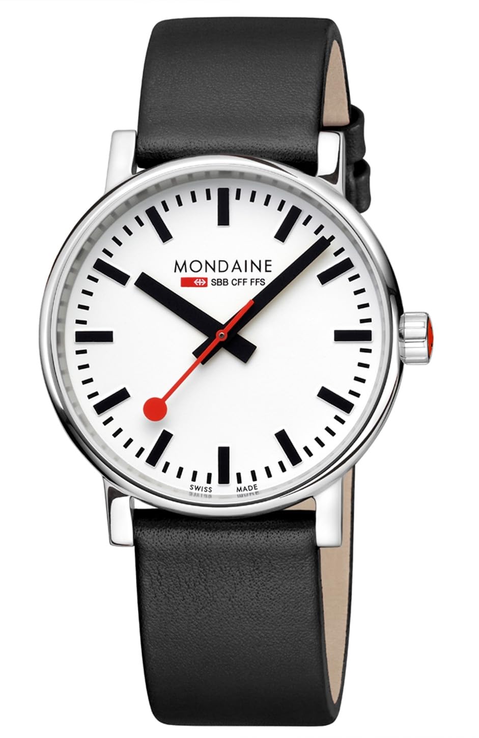 Mondaine Męski zegarek analogowy z wegańską skórzaną bransoletką MSE.40110.LBV, srebro, Pasek