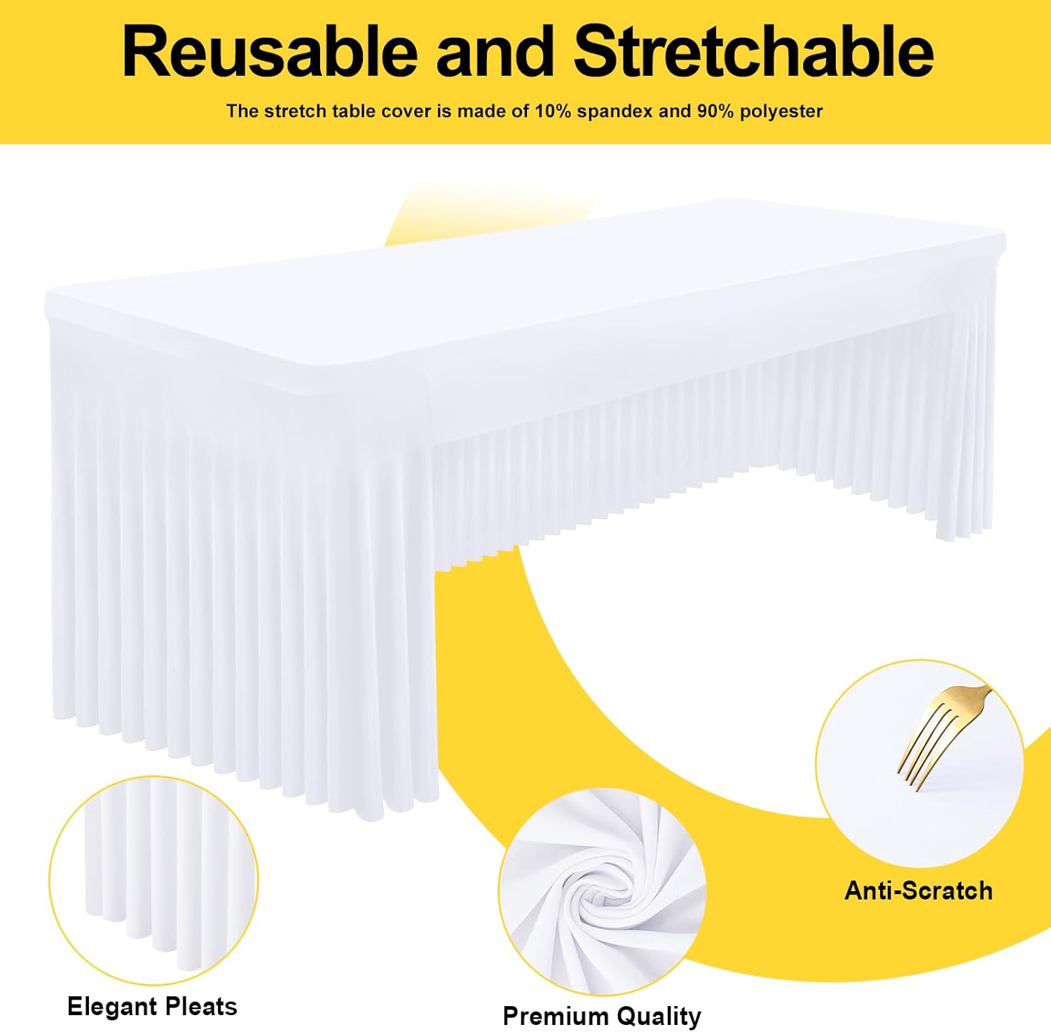 Smiry 2 Pack Spandex Open Back Tablecloth,Elastic Fitted Stretch Tablecloth for 6FT Rectangle Tables,Waterproof Washable Table Cover Skirt for Wedding, Banquet & Parties (White, 72Lx30Wx30H Inch)