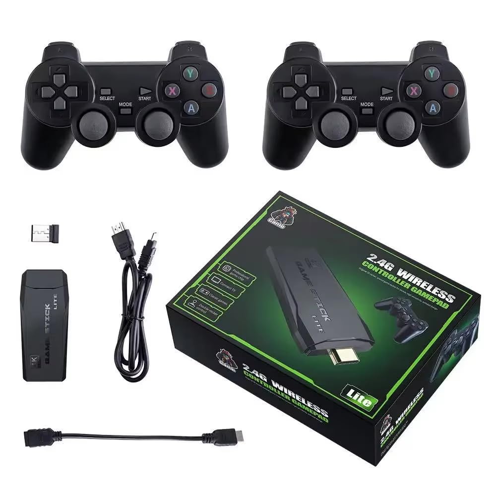 Retro Gaming Konsole Kabellos, 20.000+ Eingebaute Spiele, 9 Emulatoren, 4K HD, 2 Wireless Game Controller, Plug and Play für TV, Schwarz