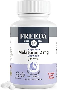 FREEDA Melatonin 2mg Sugar-Free Chewables Natural Sleep Aid for Adults & Kids Vegan, Kosher, Gluten-Free, Non-GMO, Easy Bedtime Support 240 Tablets