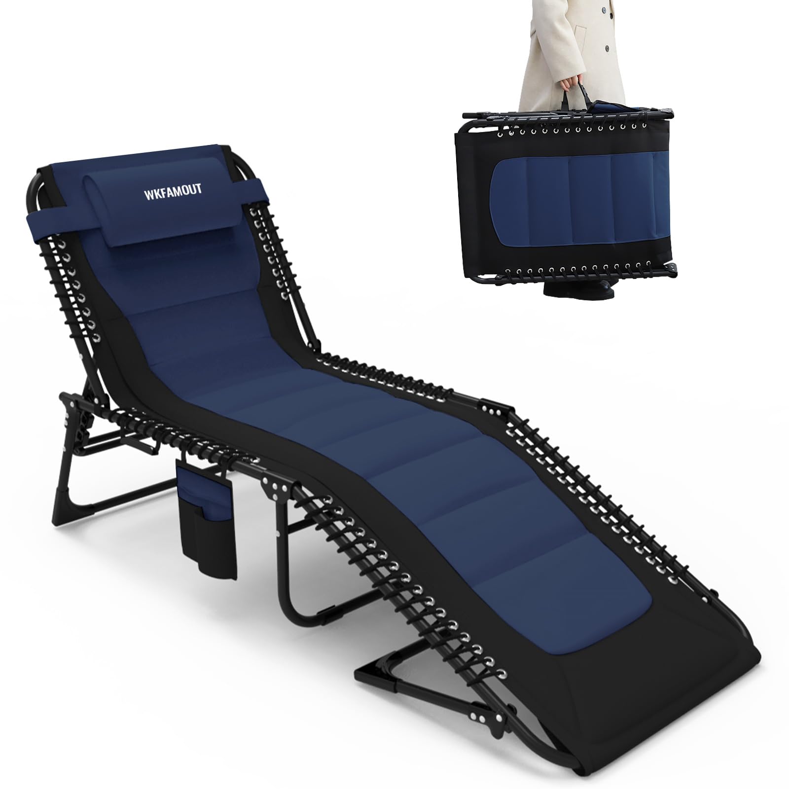 WKFAMOUT Folding Sun Lounger 5 Position Adjustable Padded Reclining Chair Portable Lounge Chair Camping Foldable Sun Bed for Garden Camping Beach