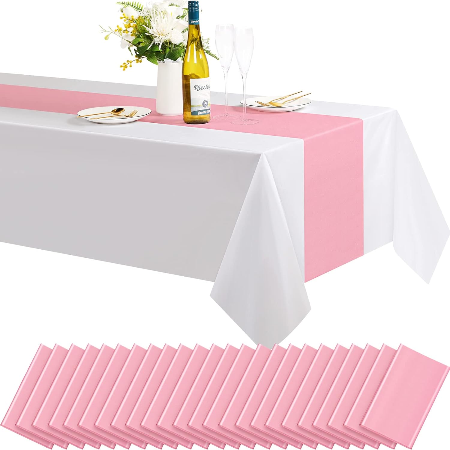 24 Pieces Pink Disposable Table Runner 14 x 108 Inch