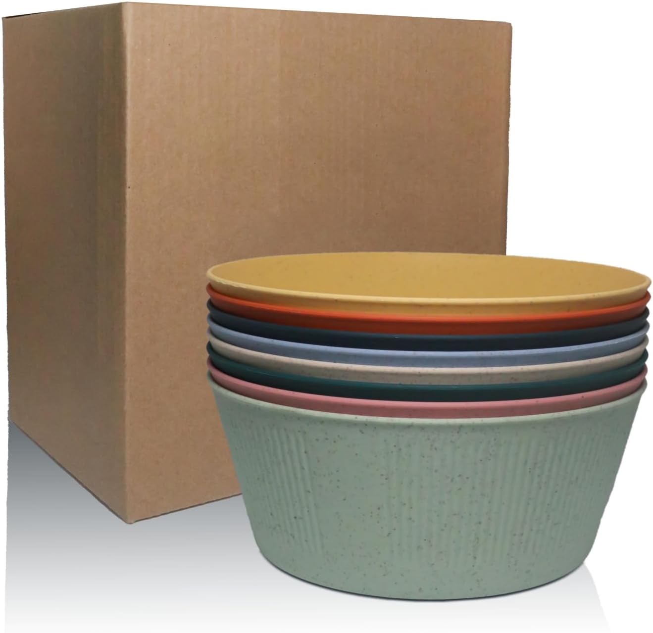 Wheat Straw Large Cereal Bowls 8 Pack 54 Oz Plastic Salad Bowl Set image 2