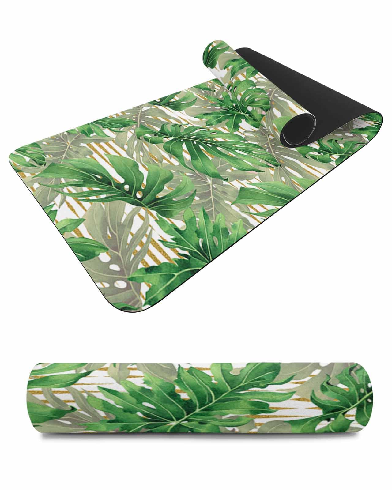 Debedcor Heat Proof Table Pads Waterproof Decorative, Green Palm Tropical Non-Slip Table Countertop Protector, Summer Watercolor Botanical Insulation Mat for Dining Room, 48 x 12 Inches