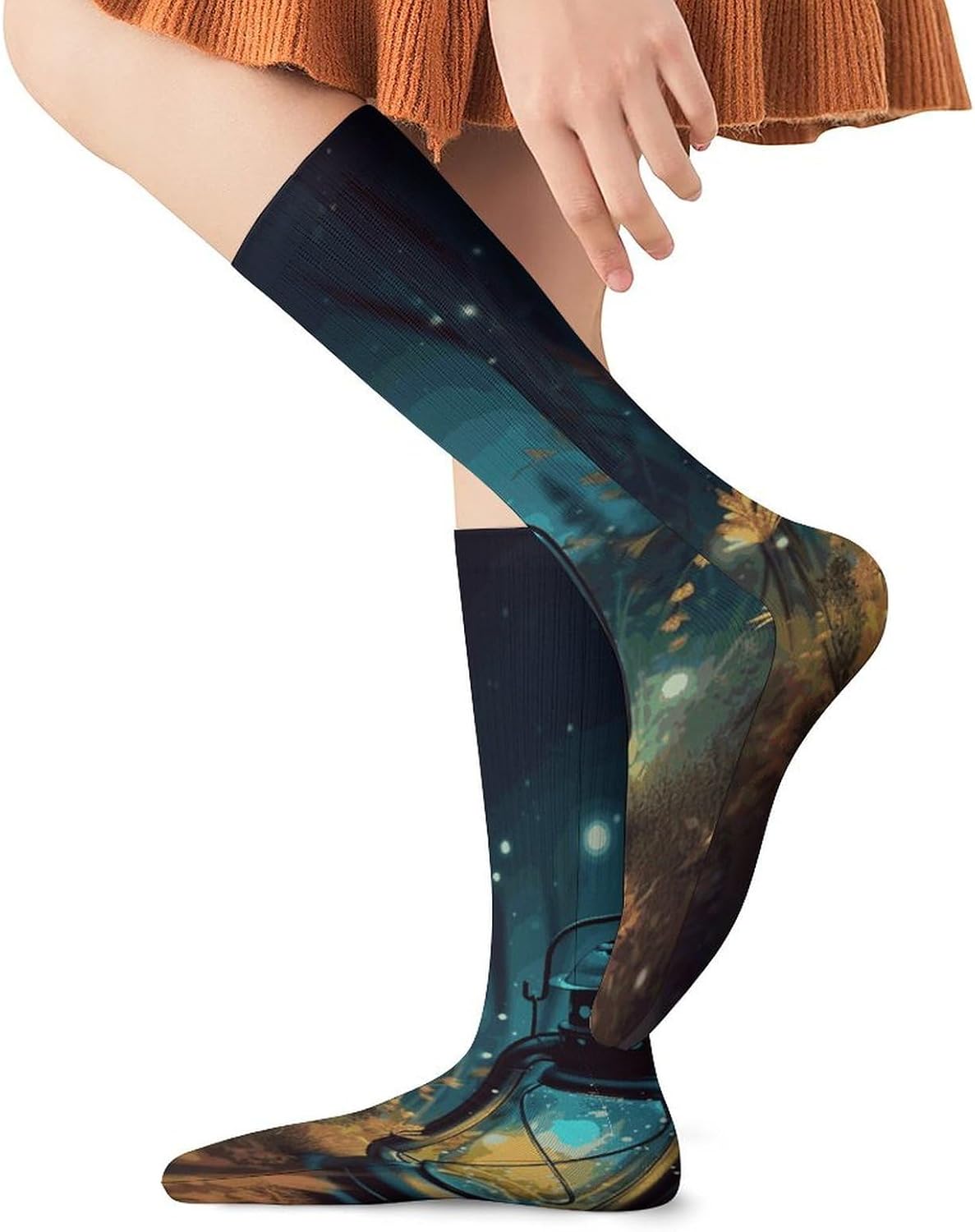 Breathable Crew Sock, Moisture Wicking, Athletic Calf Socks, Cozy | Fireflies And Lantern Compression Socks for Women Men, Lightweight High Work Socks for Business, Casual
