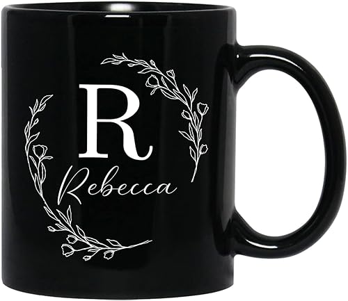 Tazas de café personalizadas con monograma vintage con inicial, 11 onzas, 15 onzas, nombre personalizado y letra inicial, monograma, alfabeto, taza