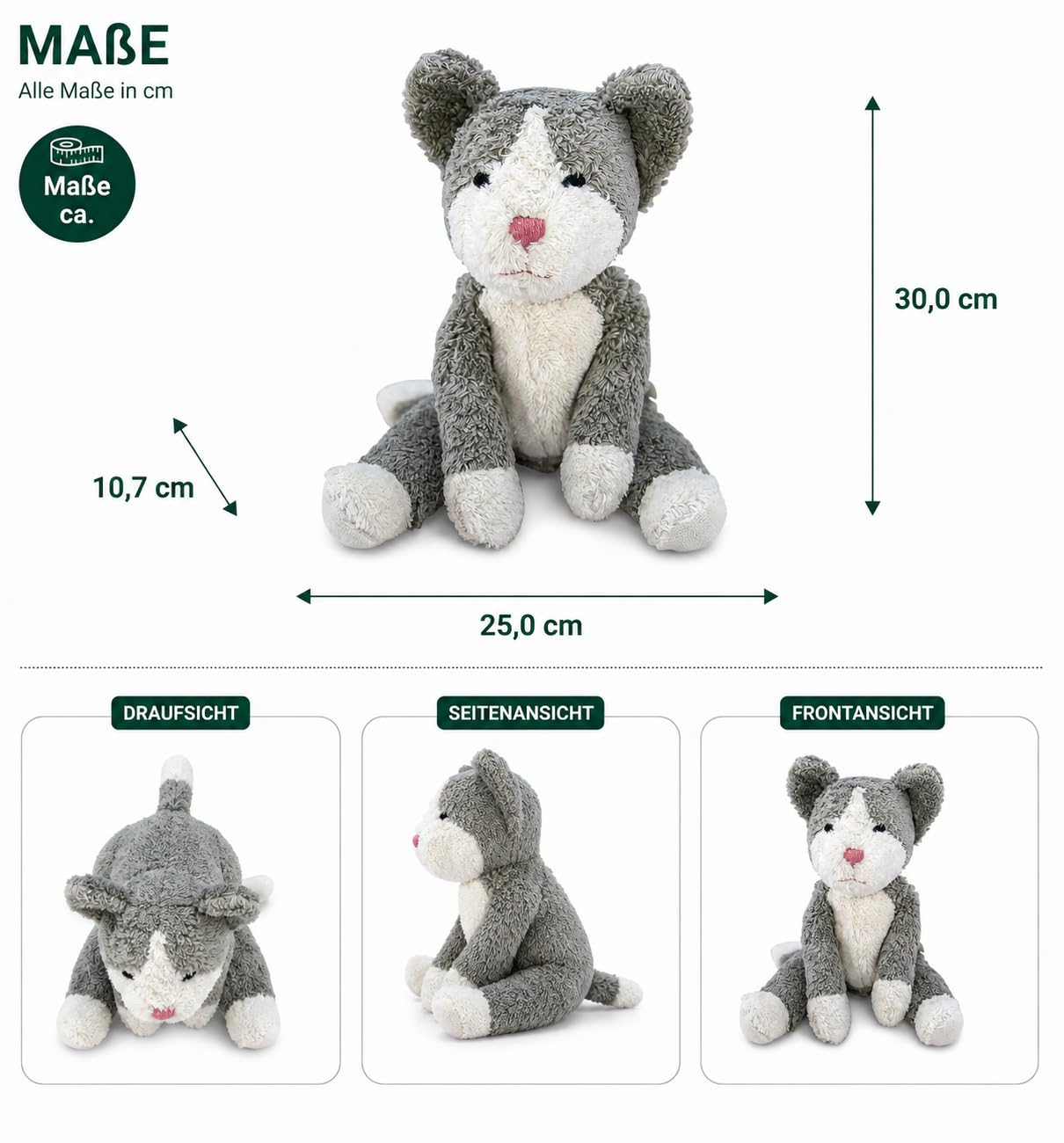 Senger Naturwelt kleine Schlenker-Katze, Grau I Kuscheltier aus GOTS-zertifizierten Materialien I Naturnahes Design für Spielspaß und Dekoration