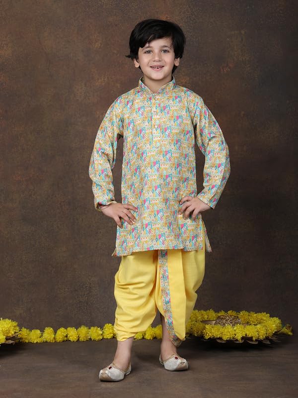 Image of superminis Boys Cotton Solid Jacket, Kurta Dhoti Set