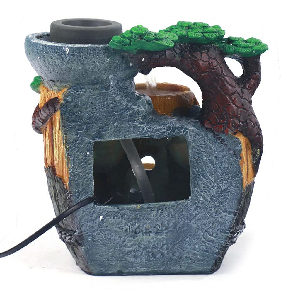 LED Gartenbrunnen Terrasse Zier Spring Kaskadenbrunnen Wasserspiel Steinoptik Ornament Feng Shui Zen Brunnen 21x13x25cm