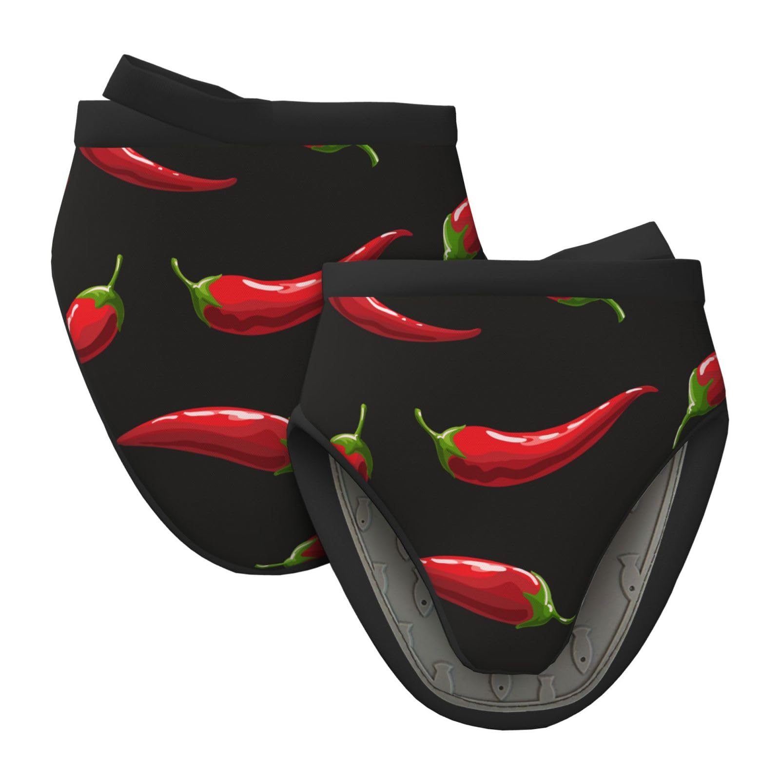 Silicone Oven Mitts, Heat and Slip Resistant Kitchen Mittens 2-Pack Set, Hot Chili Pepper Short Soft Oven Gloves