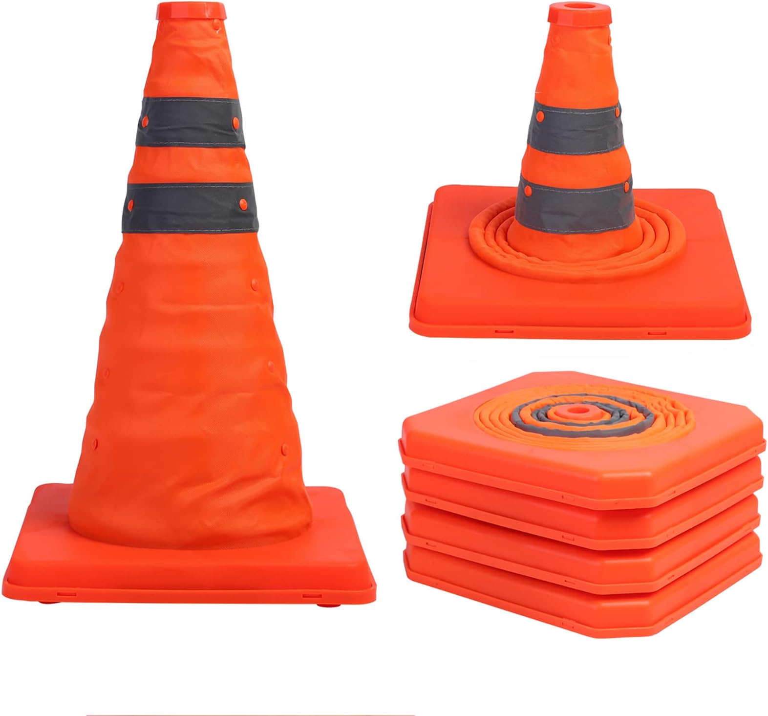 Sunnyglade 4 Pack 15.5 inch Collapsible Traffic Cones Multi Purpose Pop up Reflective Safety Cone