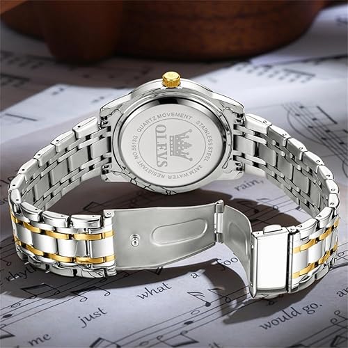 Miniatura 5 de OLEVS Relojes para hombre, de acero inoxidable, analógico, de cuarzo, cronógrafo, fase lunar, impermeable, fecha, luminoso, reloj masculino, regalo