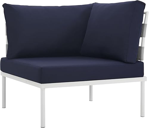 Miniatura 11 de Modway EEI-2603-WHI-NAV Harmony Patio al aire libre de aluminio, sofá biplaza, azul marino blanco
