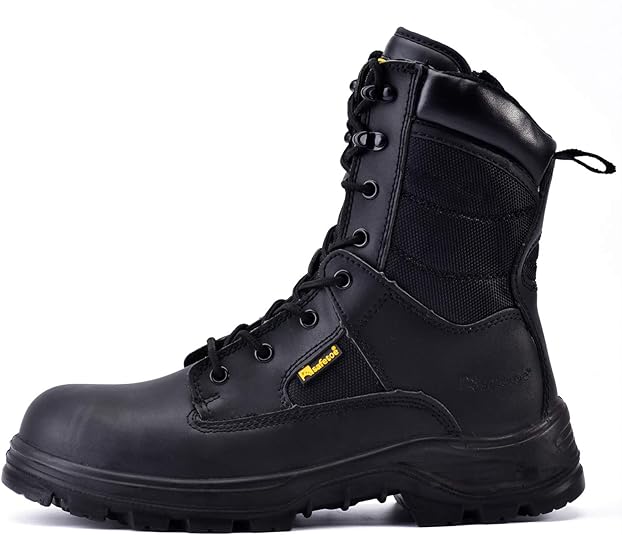 Men's Military Tactical Boots 8" Steel Toe Work Safety Boots with Side Zipper Lightweight Army Combat Boots