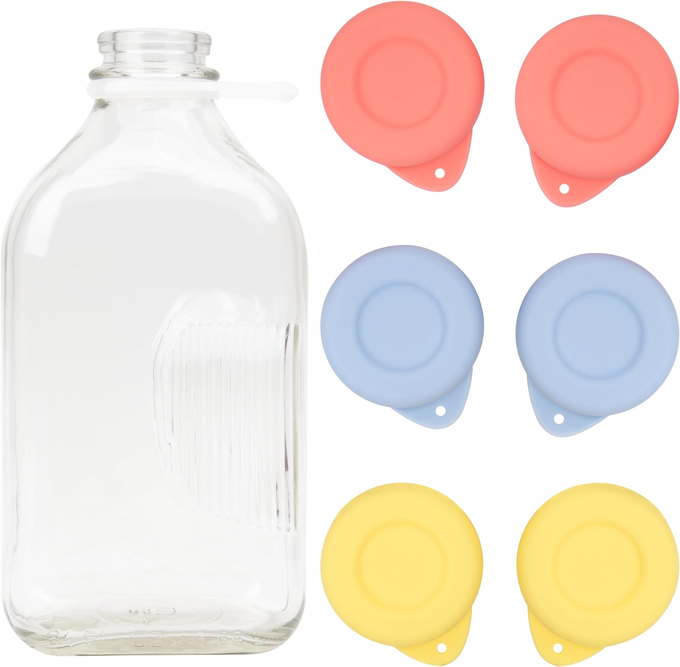 6 Pack Silicone Glass Bottle Replacement Caps, 48mm Diameter Bottle Lids Fit Stanpac & Libbey & Stock Your Home & The Dairy Shoppe Milk Glass Bottles. Reusable and Airtight Bottle Caps