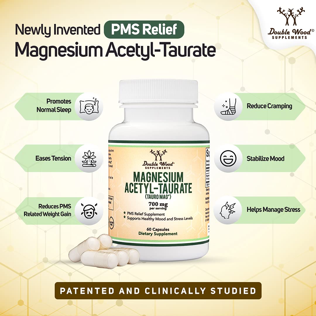 Buy PMS Relief Magnesium Supplement (Magnesium AcetylTaurate (TauroMag)) Novel and Patented