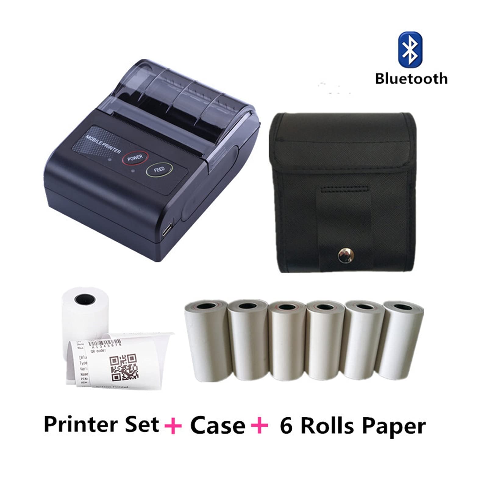 Portatile senza fili Bluetooth Ricevuta stampante 58 millimetri 2" Bluetooth stampanti termiche Label Maker for i negozi Mini Bill Printer Supplies(Add 3 Rolls Paper)